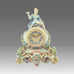 Mantel clock, Art.332/3 lacquered white patinated with gold leaf particular, gild gold round dial - Bim-bam melody on bells